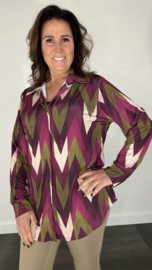 Stretch blouse travel zig zag magenta