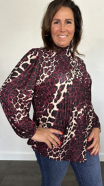 Shirt met gesmokte kraag panter soft aubergine