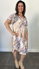 Stretch jurk Gold marble ecru/lila