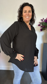 Crepe blouse Leonie met ruche Zwart