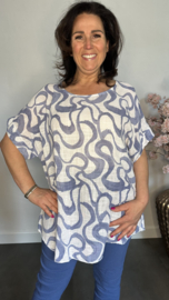 Linnenlook shirt Waves wit/ jeans blauw
