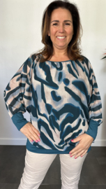 Blouse met boord lange mouw +Size Extra Lava petrol