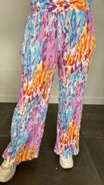 Plisse broek met wijde pijp coloured flames lila SALE