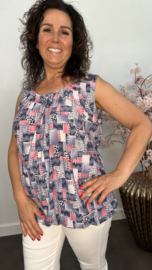 Ballon top Patchwork blauw/ roze