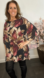 Voile blouse Camellia gebloemd Zwart