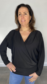 Overslag shirt met brede elastische boord zwart