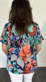 Ballon shirt met elastiek coloured leves marine (+size)