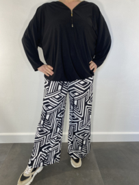Broek met wijde pijpen labyrinth zwart/wit