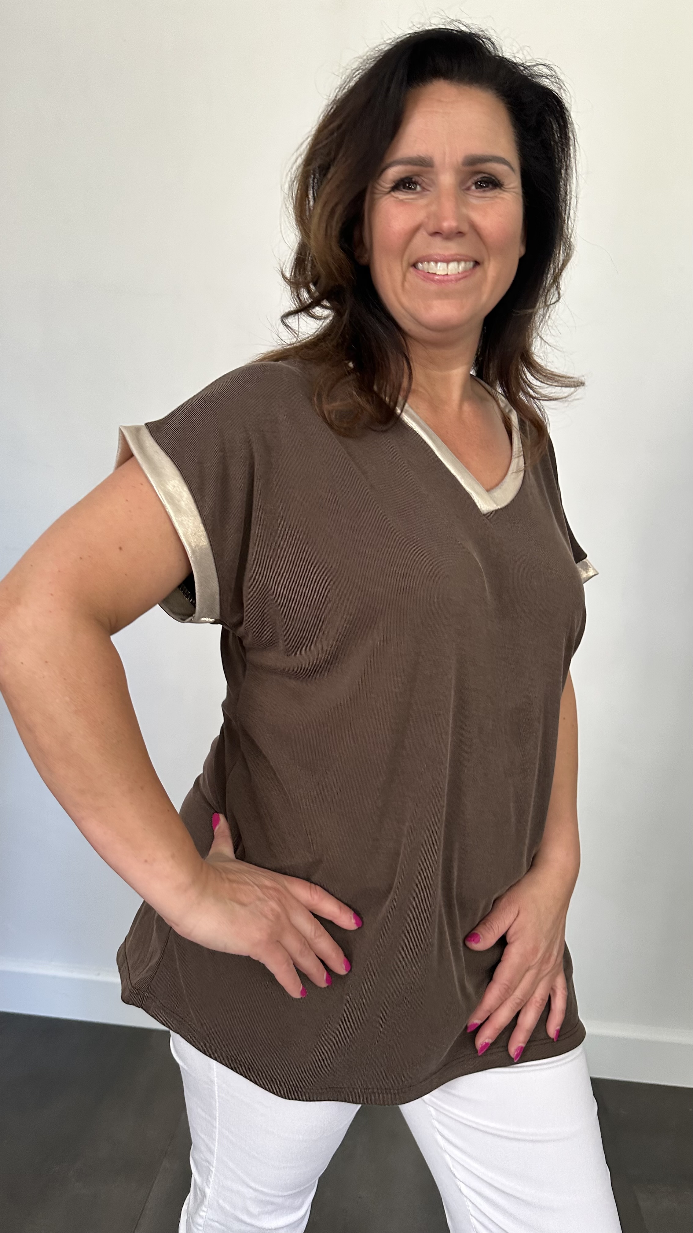 Shirt Milou goud/ d. bruin