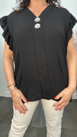 Shirt Britt met knopen en ruche Zwart
