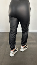 Lederlook CARGO joggjeans met elastiek zwart SALE/ACTIE