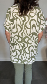 Linnenlook shirt Waves wit/ army