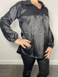 Satijnen blouse panter zwart