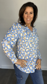 Soft shirt met v-hals en pofmouw cirkels ijsblauw