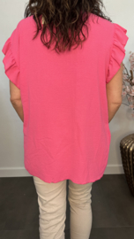 Shirt Britt met knopen en ruche Fuchsia