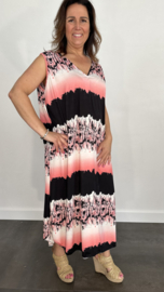 Lange A-lijn jurk streep roze +SIZE