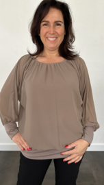 Blouse met boord lange mouw taupe