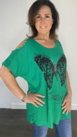 T-shirt vlinder met studs en open schouder groen