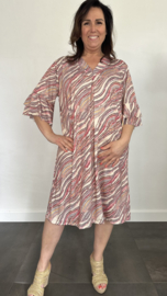 Stretch jurk golden wave roze 3/4 mouw