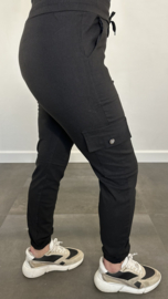 Cargo stretch broek met elastiek  Zwart SALE