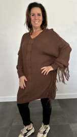 Gebreide oversized trui met franjes bruin