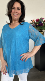 Kanten blouse Ilse +SIZE turquoise