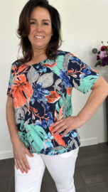 Ballon shirt met elastiek coloured leves marine (+size)