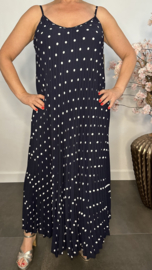 Plisse jurk Polka Dot met spaghettibandjes Marine