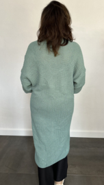 Lang grof gebreid vest met pofmouw zeegroen