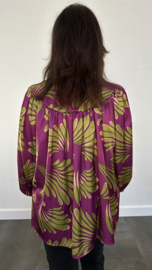 Satijnen blouse met pofmouw shelly cyclaam SALE