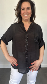 Blouse Alicia met pailletten en kant zwart