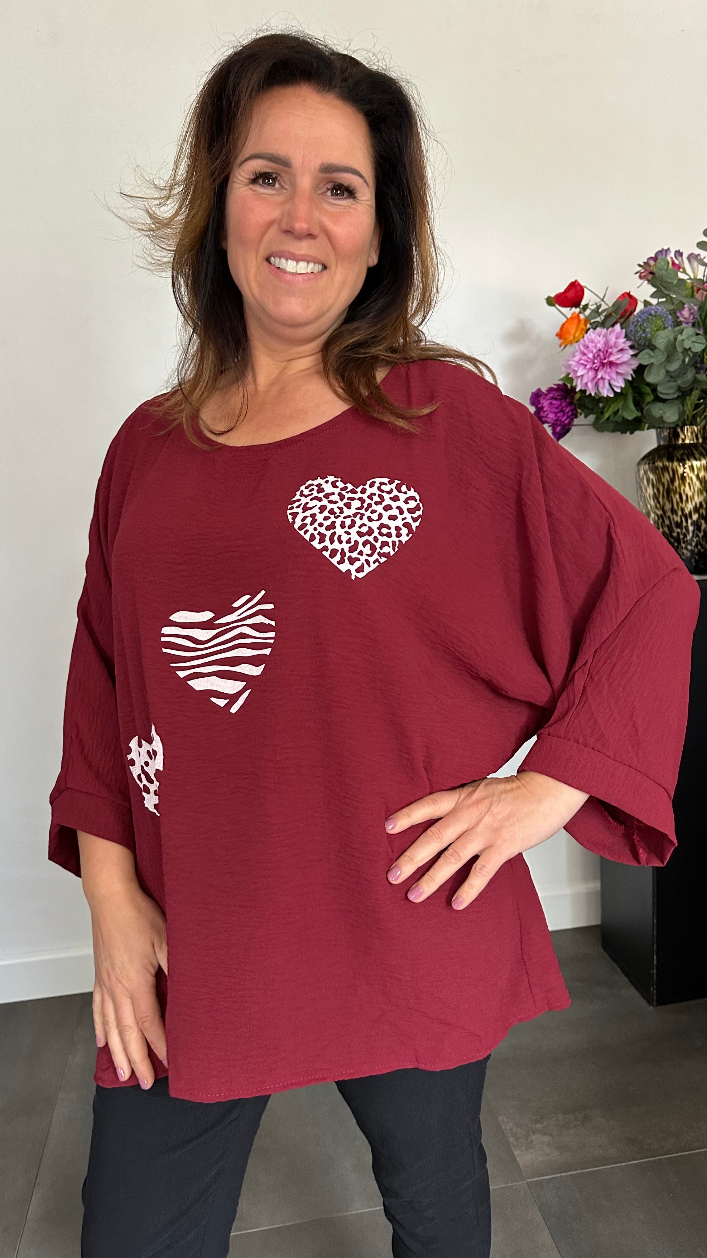 Crepe shirt hearts +SIZE bordeaux
