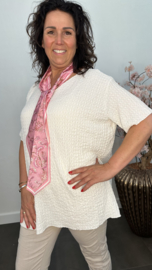 Crinkle shirt met sjaaltje Ecru