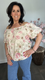 Broderie ballon blouse gebloemd Roze