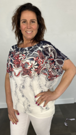 Blouse met boord fantasy marine/wit/rood