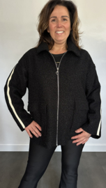 Korte teddy jas met bies en rits Zwart
