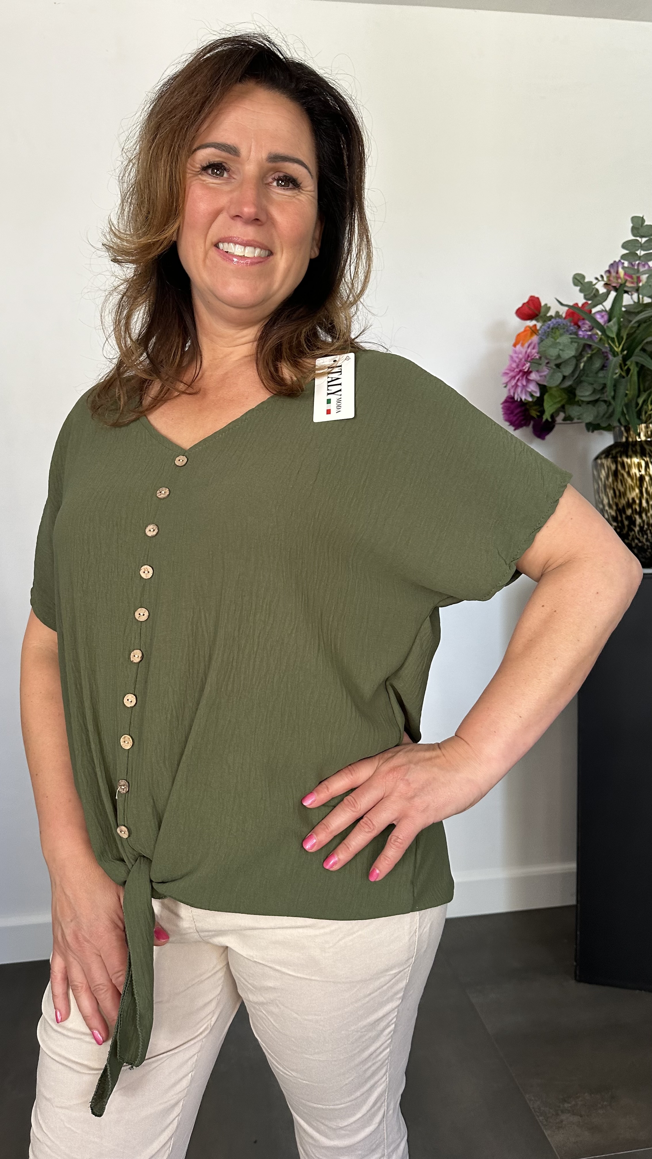 Crepe shirt met knoop army