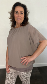 Blouse met boord korte mouw +SIZE taupe