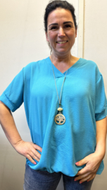Top Maya korte mouw +SIZE turquoise blauw