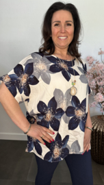 Gebloemd shirt Vera met ketting Marine