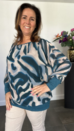 Blouse met boord lange mouw +Size Extra Lava petrol