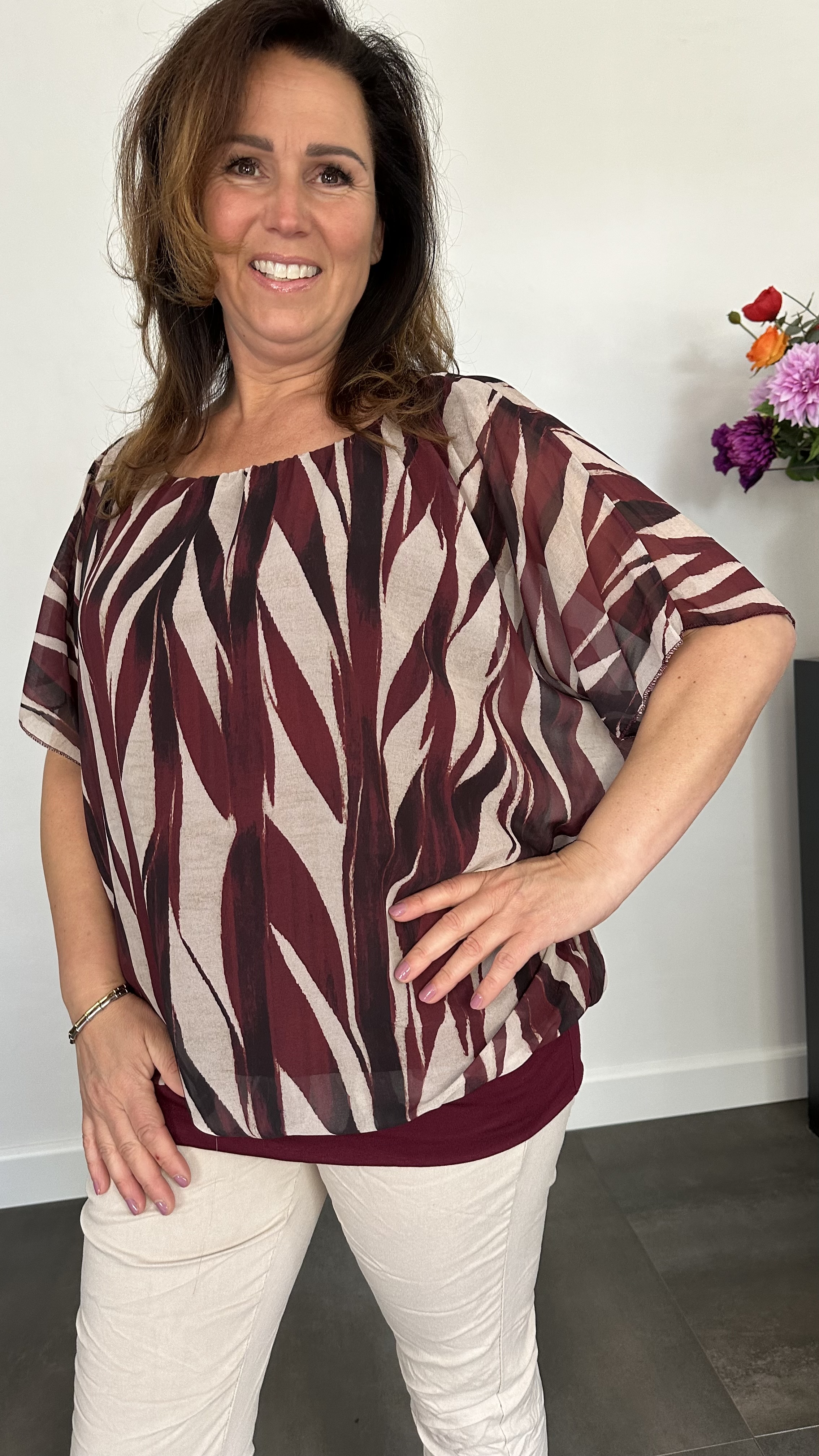 Blouse met boord bamboe bordeaux