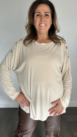 Ribbel shirt met knopen beige
