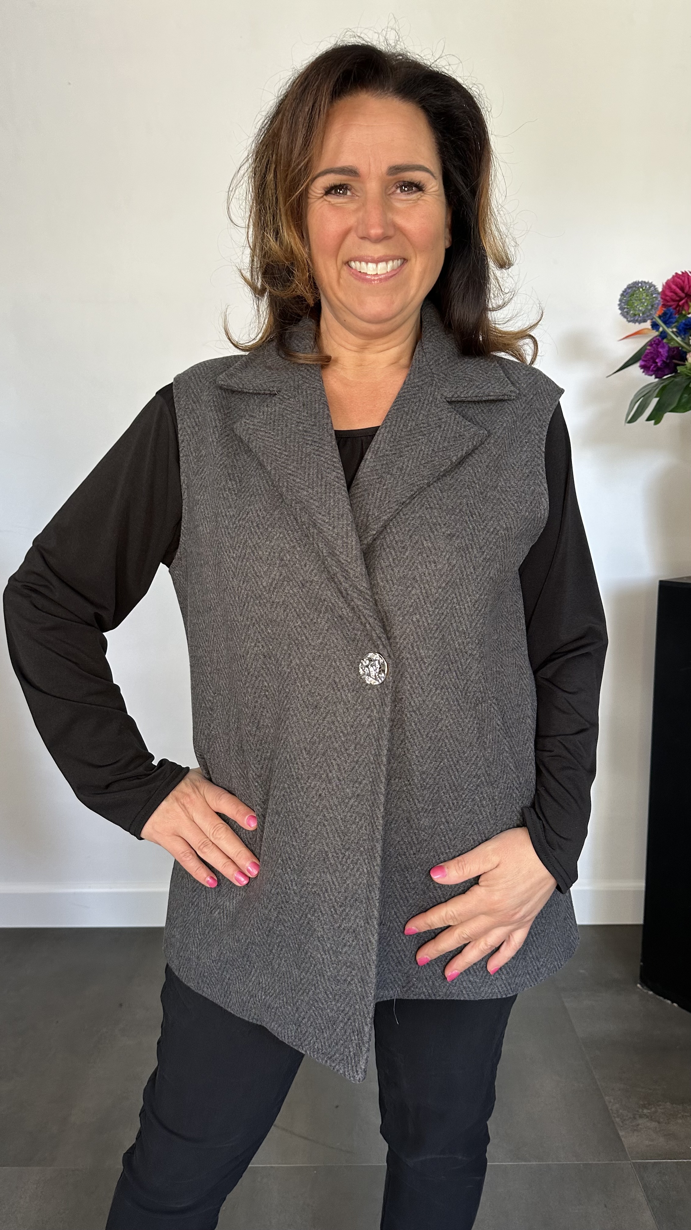 Gilet Jenny visgraad antraciet