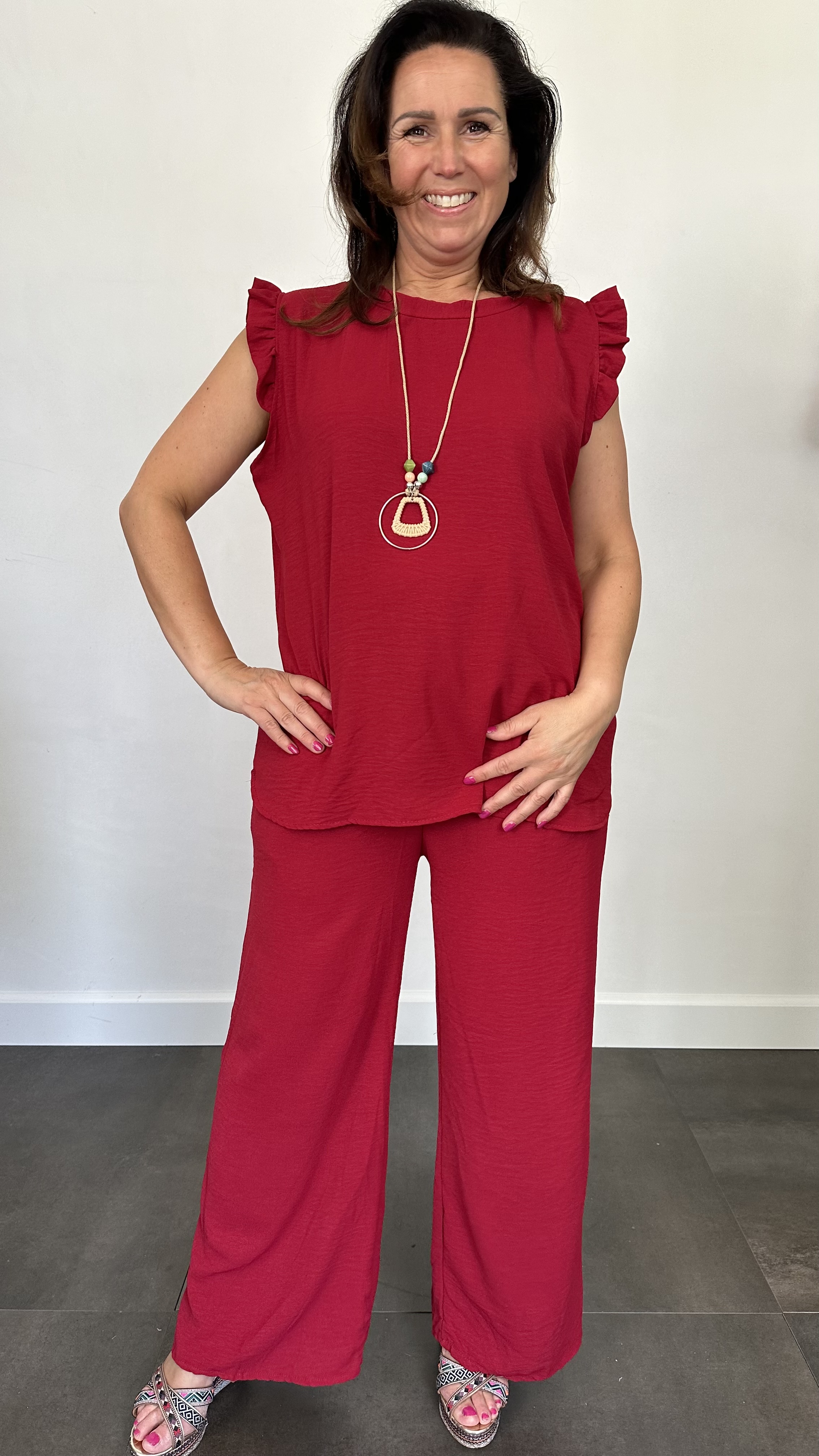 2-Delig pak Mia met ruche & ketting bordeaux