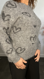 Gebreide trui met glitter hartjes Licht grijs