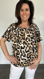Ballon shirt met elastiek panter camel/zwart (+size)