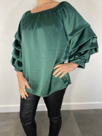 Silky blouse met gesmokte mouw donker groen