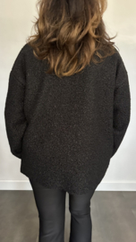 Korte teddy jas met bies en rits Zwart