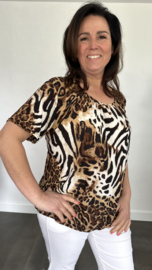 Ballon shirt met elastiek panter/tijger bruin (+size)